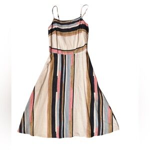 Universal Thread Cream Striped A-Line Skirt with Pink, Black and Blue Accents